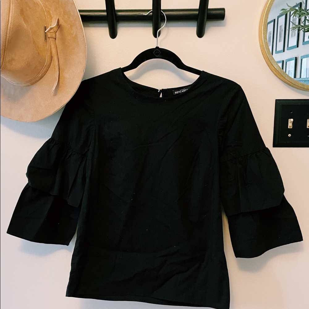 Black ruffle sleeve top